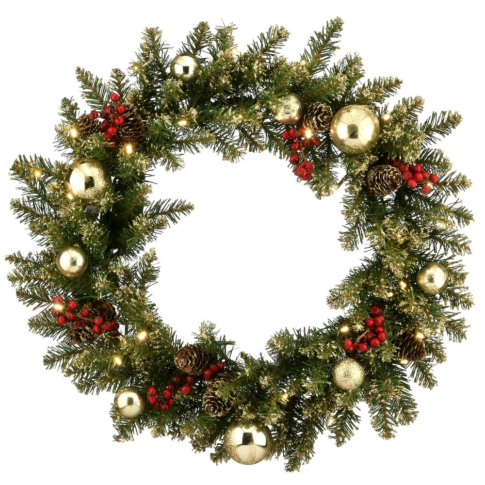 National Tree Company Metal Decorated Pine Prelit Wreath, (Green