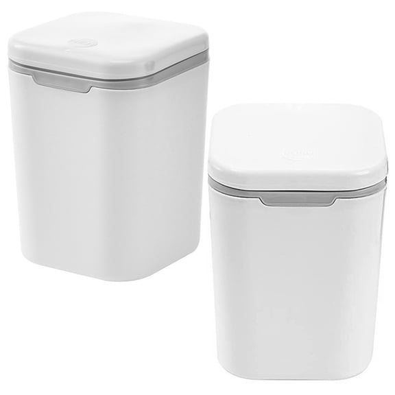 Soimiss 2Pcs Office Trash Bin White Small Desktop Wastebasket with Lid for Convenient Storage