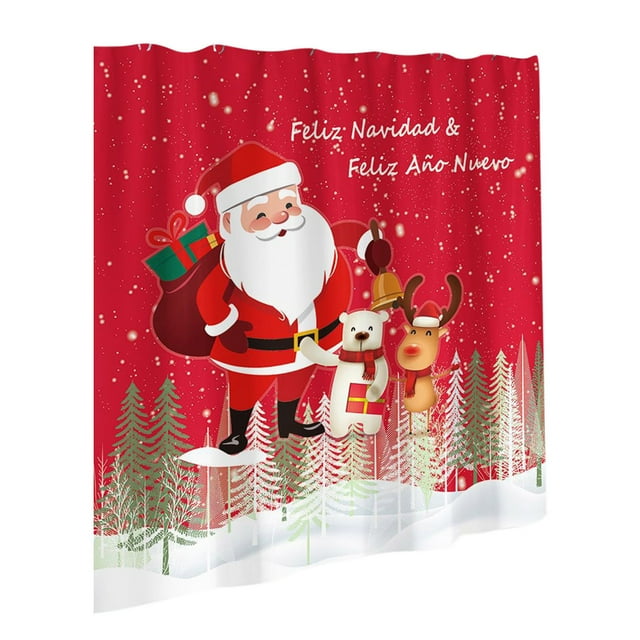 Rideaux de Douche pour Salle de Bain à DEL Neige Maison 6 Po Lumière Colorée Cottage Décoration de Noël Ensemble de Rideau de Douche