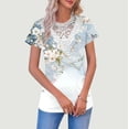 thumbnail image 2 of Womens Short Sleeve Tops Floral Print Summer T Shirts Round Neck Top with Lace Panel Dressy Casual Blouses Camisetas Para Mujer, 2 of 5