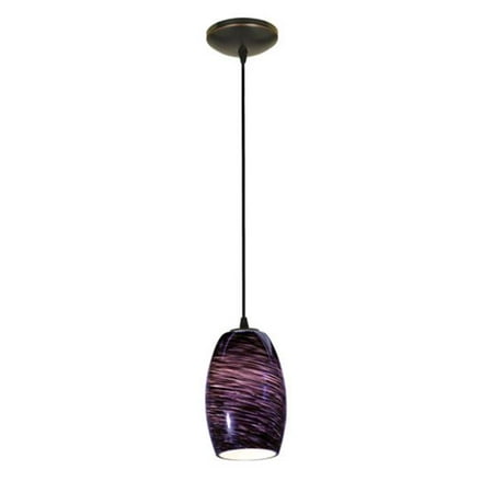 

28078-1C-ORB-PLS 1 Light Cone Glass Pendant in Oil Rubbed Bronze with Purple Swirl Glass
