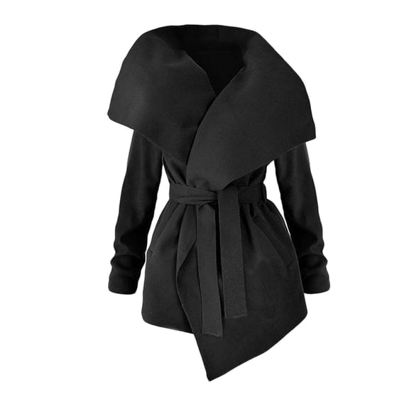 Women Mid-Length Slim-Fit Woolen Trench Lapel Windbreaker Solid Color Jacket Slim Overcoat Outwear with Belt