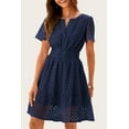 thumbnail image 2 of Womens Summer Short Dress V Neck Short Sleeve A Line Wear To Work Hollow Out Lace Ruffle Cute Casual Beach Party Dresses, 2 of 5