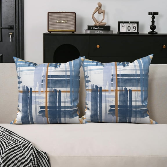 Navy Blue Linen Throw Pillow Covers,Set of 2 18x18 Inch, Geometric Cushion Cases for Home Decor Sofa Couch Living Room Car