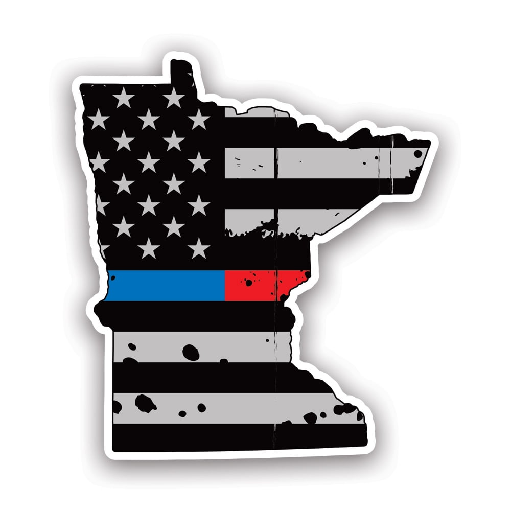 Distressed Thin Blue Red Line Minnesota State Shaped Subdued US Flag ...