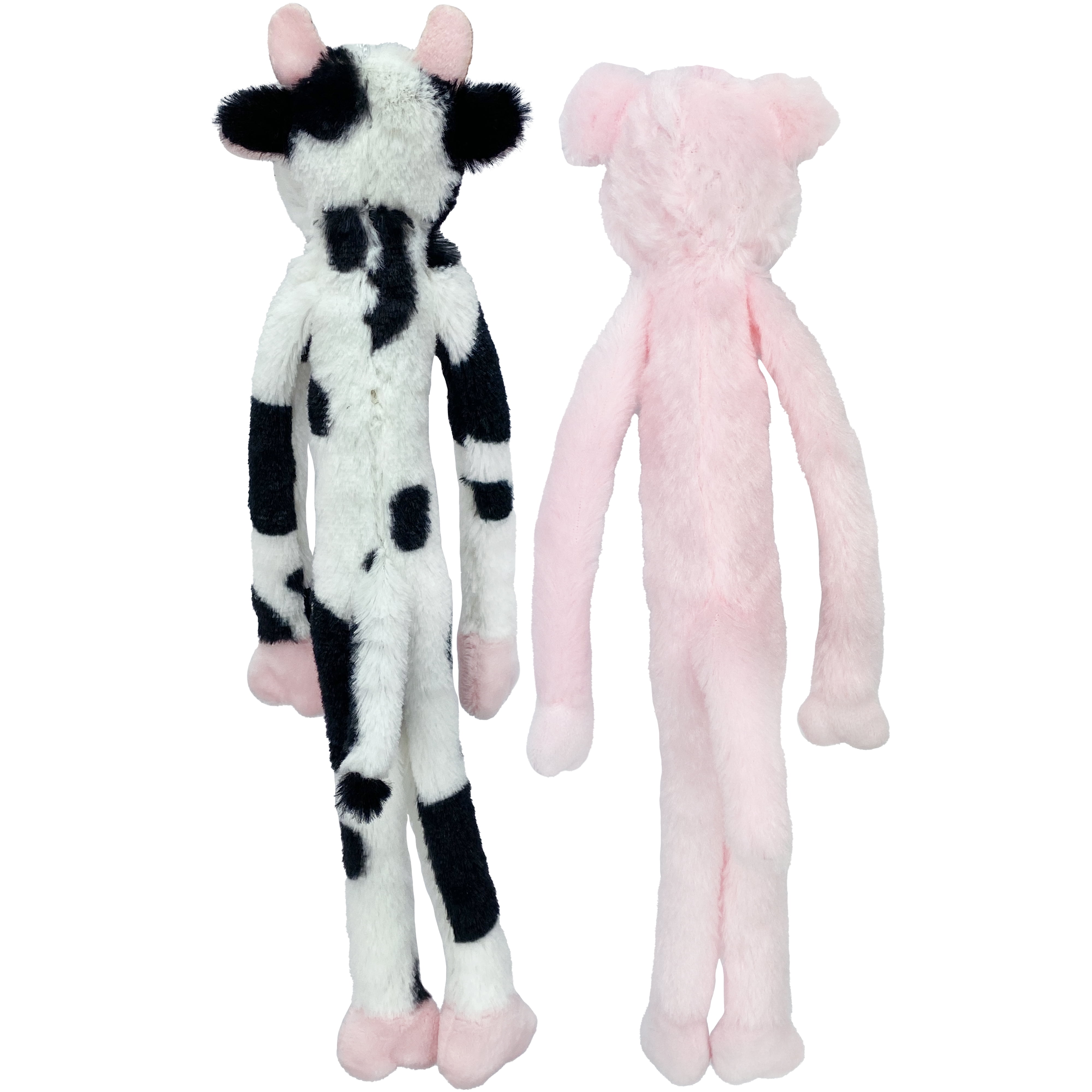 Multipet Plush Dangle Animals, 2 Pack, Plush Dog Toy, Cow and Pig with Squeaker