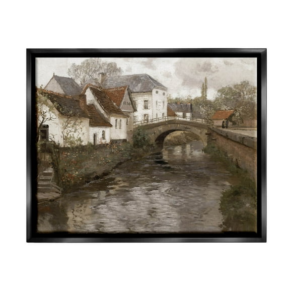 Classic Canal Neighborhood Scenery Landscape Painting Jet Black Framed Art Print Wall Art