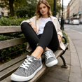 thumbnail image 4 of Women’s Grey Plaid LowTop Canvas Sneakers Lightweight Lace‑Up Casual Walking Flat Shoes for Daily Street Wear, 4 of 6