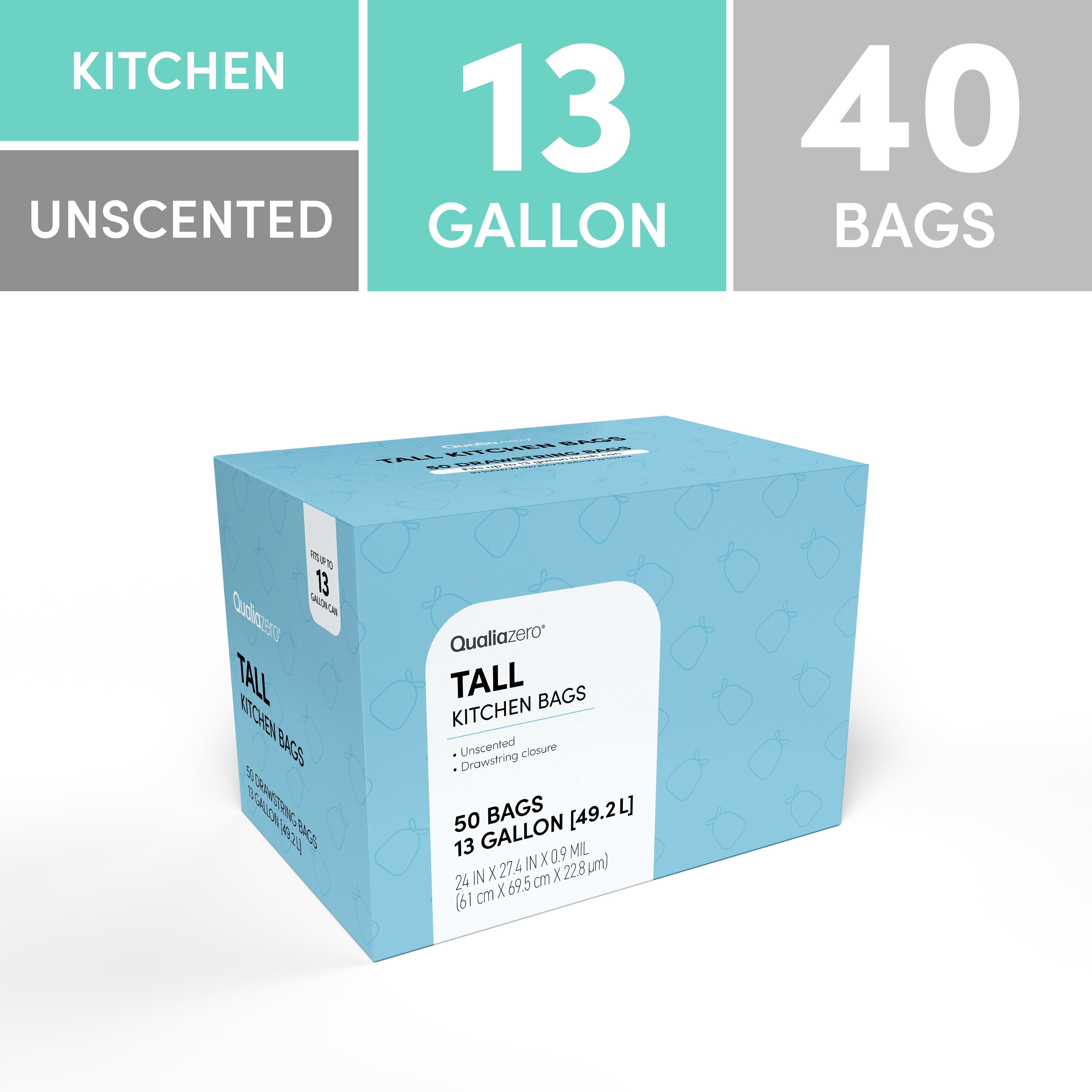Qualiazero Kitchen Trash Can, 13 Gallon Stainless Steel Slim Step Garbage Bin with Trash Bags