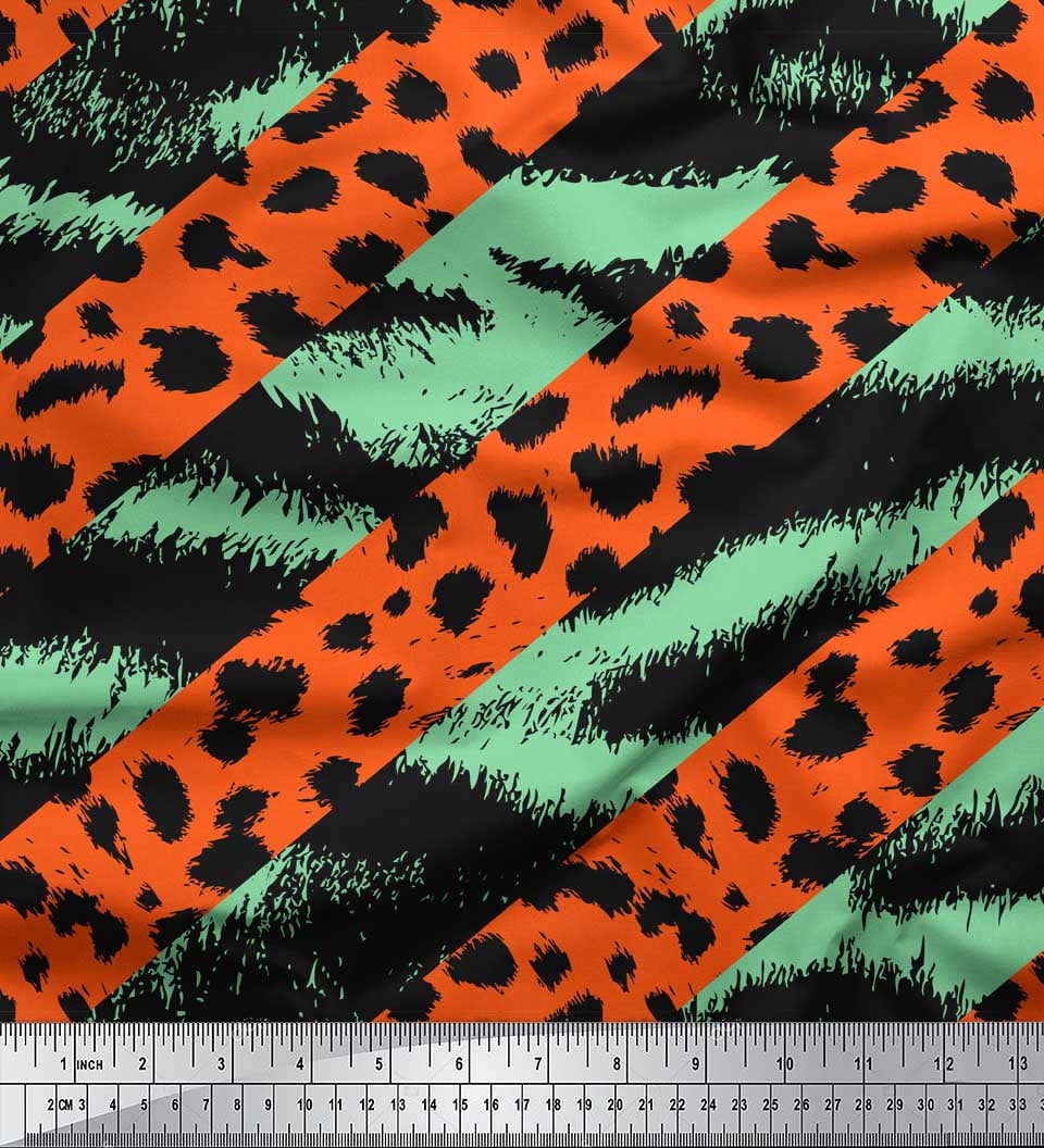 Soimoi Green Satin Silk Fabric Leopard & Wild Animal Skin Printed ...