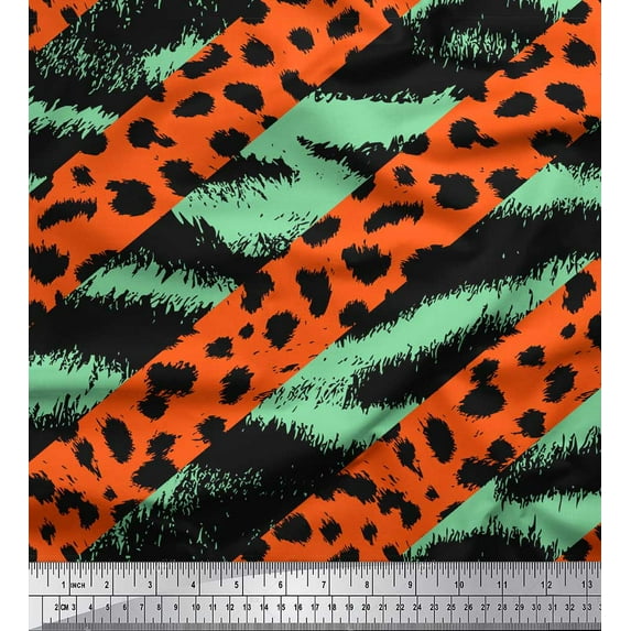 Soimoi Green Cotton Voile Fabric Leopard & Wild Animal Skin Fabric Prints by Yard 42 Inch Wide