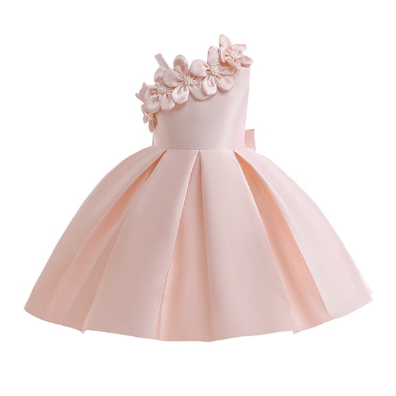 Bmisegm Girls Dress One Shoulder Flower Satin Cloth Piano Pageant Gown for Kid Party Outfits Pink