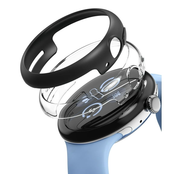 Ringke for Google Pixel Watch 2 [Slim] Anti-Discoloration Heavy Duty Case 2 Pack- Clear/Matte Black