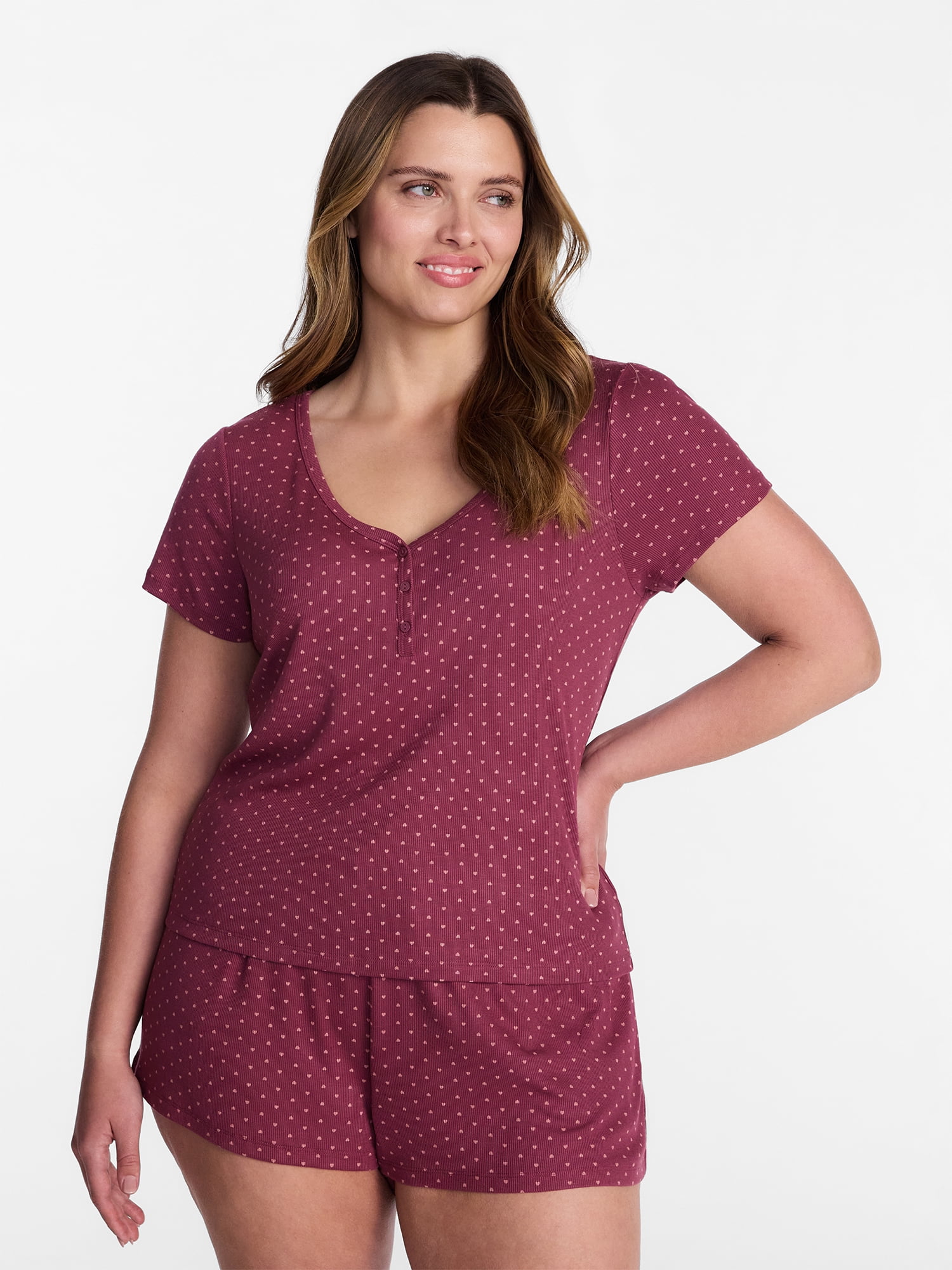 Joyspun Women’s Modal Blend Ribbed Henley Sleep Top, Sizes XS-3X