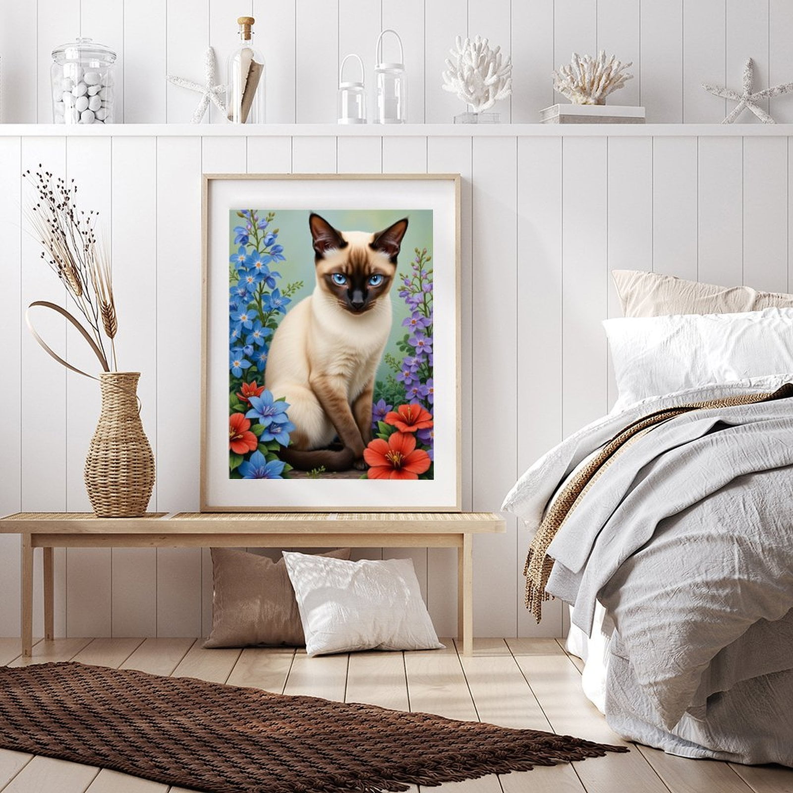 Diamond Art Kit for Adults, Siamese Cat Among Colorful Blooms Diamond Painting for Adults Beginners, DIY Diamond Art Painting Kits, 5D Diamond Painting Crafts for Home Decor 12x16 Frameless