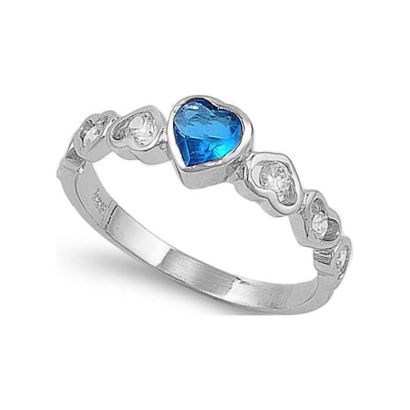 Heart of Eos Blue Simulated Topaz Cubic Zirconia Ring Sterling Silver 925
