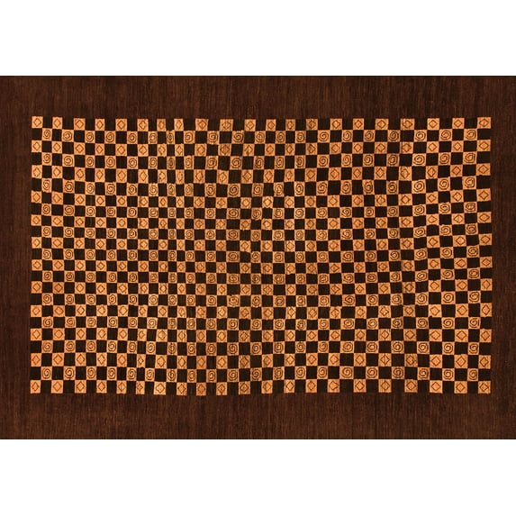 Ahgly Company Indoor Rectangle Checkered Orange Modern Area Rugs, 7' x 10'
