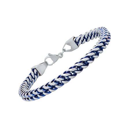 Men’s Stainless Steel and Blue Foxtail Curb Link Chain Bracelet