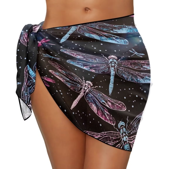 Uourmeti Dragonfly Star Print Women's Short Sarongs Beach Wrap Mesh Soft Sheer Bikini Wraps Chiffon Cover Ups for Y2K Girl