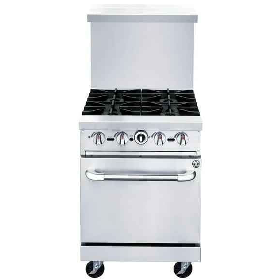 151,000 BTU Commercial Range Oven 24" Width, 4 Burners Natural Gas and Propane, NSF/ETL Certified, Thermostat, Stainless Steel Galvanized and Cast iron Grate For Restaurant Heavy Duty