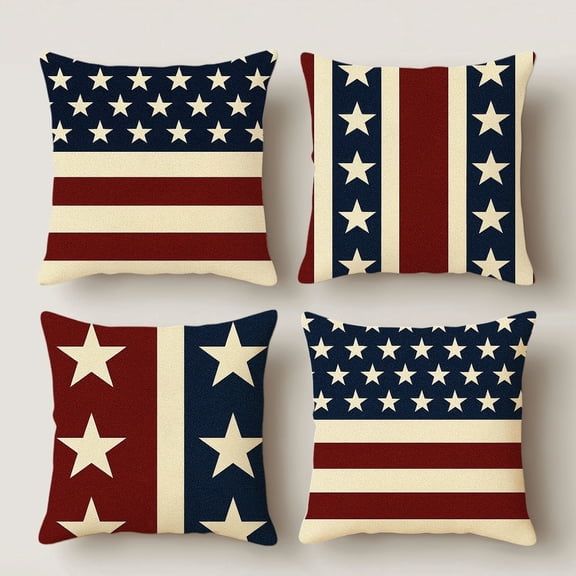 Lavish Cover 14x14 Inch Vintage American Flag Pillow Cover, Patriotic Star Stripes Decorative Cushion Case for Home Sofa Bedroom, No Insert