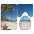 thumbnail image 1 of ABPHQTO Palmera tropical de la playa de la estrella de mar Juego de alfombras de baño de 3 piezas Alfombra de baño Alfombra de contorno y tapa de inodoro, 1 of 2