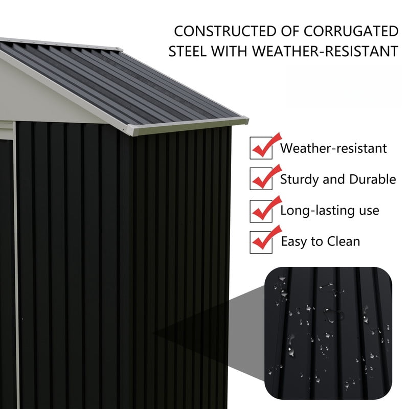 6x4 FT Outdoor Storage Shed with Rack, Bike Tool Storeroom with Vent, Metal Shelter with Roof for Lawn Backyard