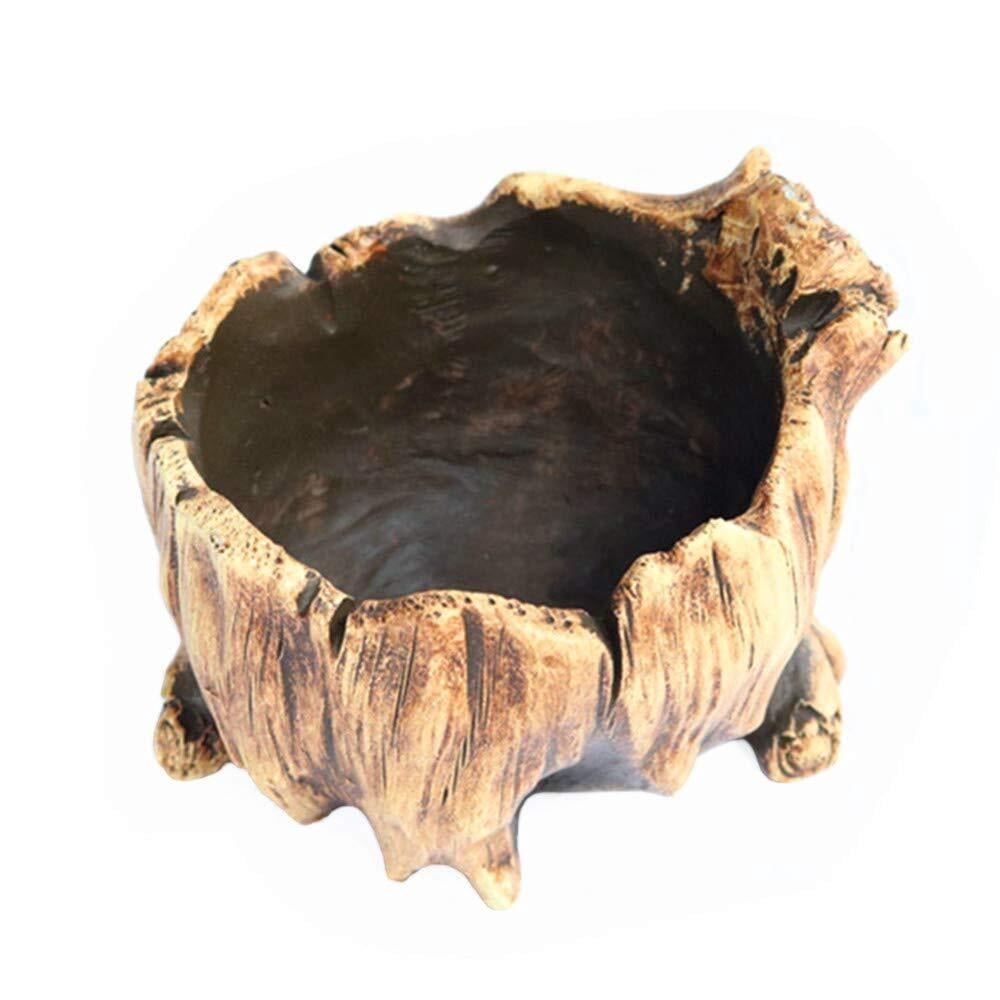 Pastoral Style Vintage Gardening Pots Bonsai Pot, Imitation Wood Concrete Flower Pot Succulent Cactus Bonsai Planter Pots Container, Size 5.6L x 4.5W x 3.9H