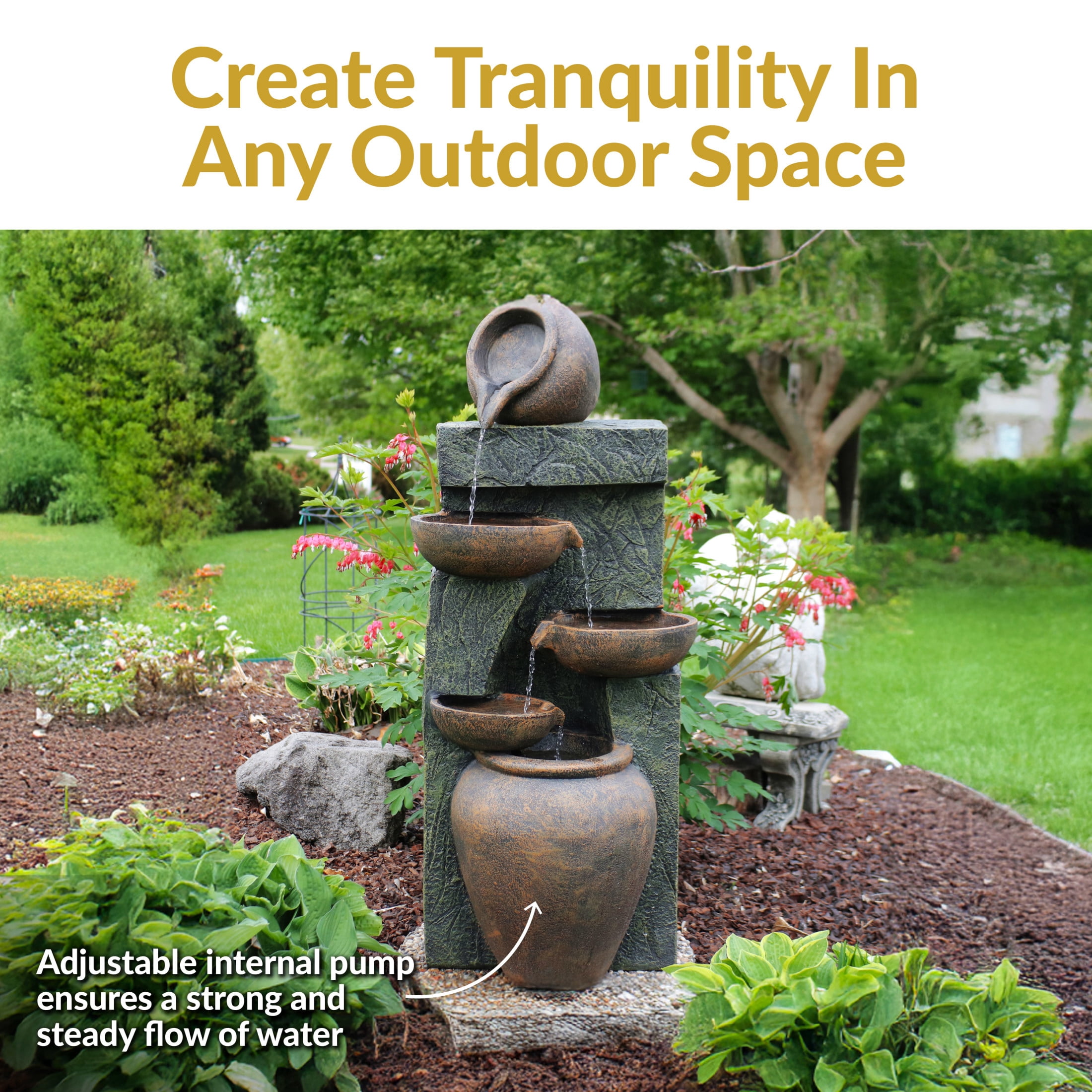 Sunnydaze Cascading Earthenware Pottery Stream Outdoor Water Fountain