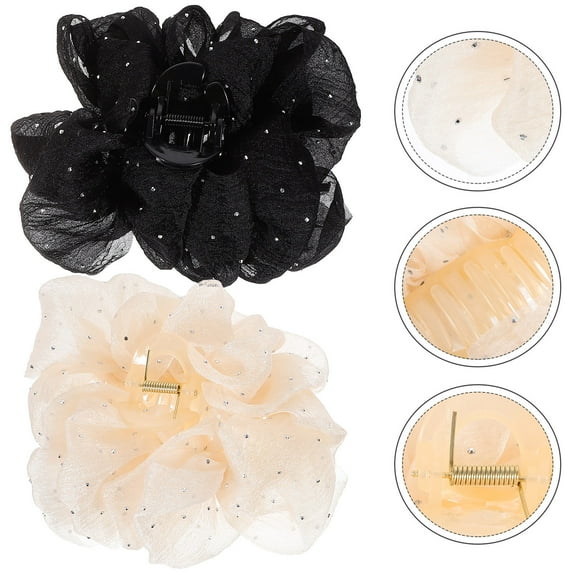 TABLZONE 2Pcs Rhinestone Embellished Chiffon Hair Clips Decorative Hair Accessories