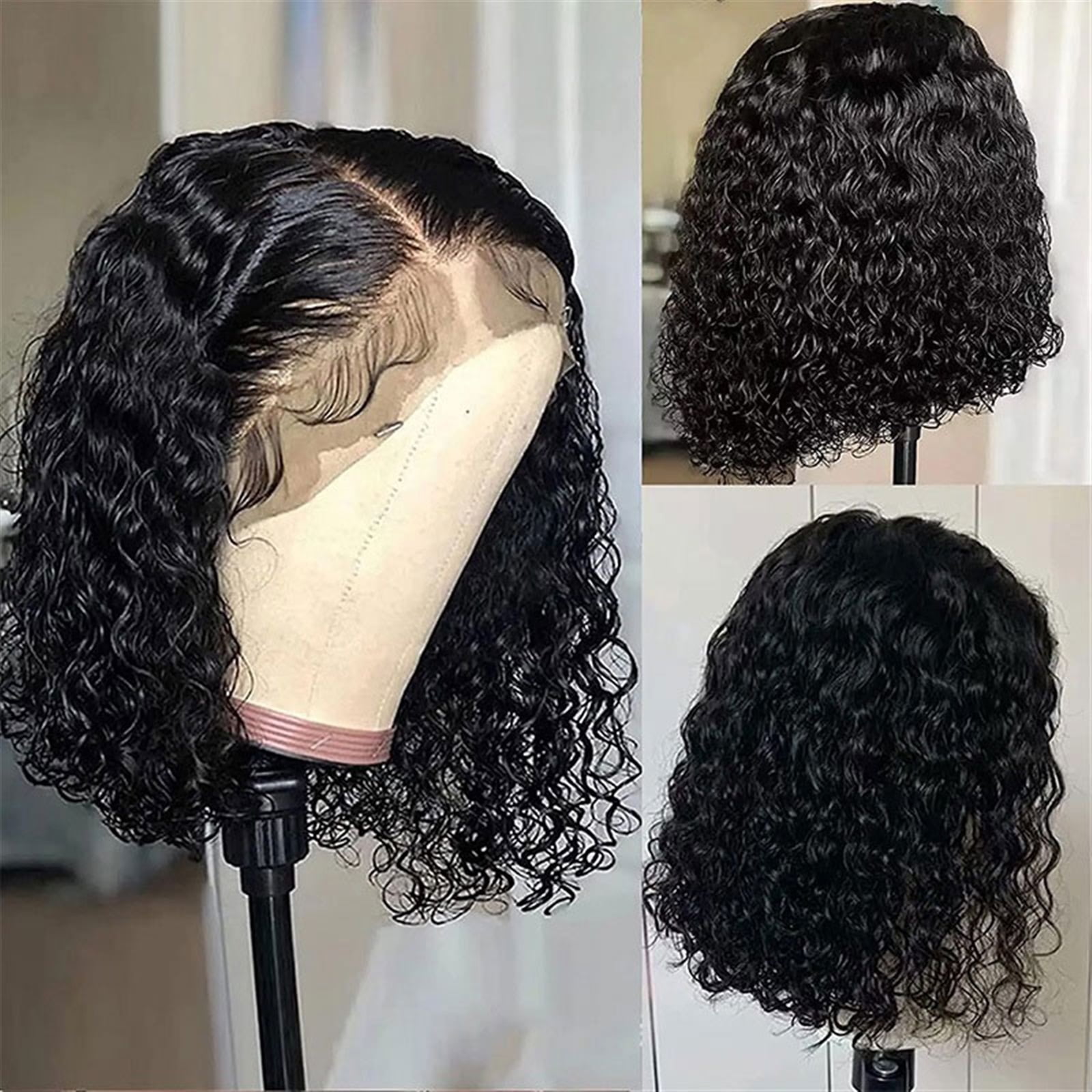 13*4 Lace Frontal Brazilian Virgin Deep Wave Human Hair 180% Density Pre-Plucked Side Part Short Bob Wigs For Black Woman