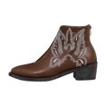 thumbnail image 1 of LOVZFMLL Boots for Women Ankle Chelsea Boots Pointy Toe Slip Resistant Low Block Heel Embroidery Fall Winter Fashion Shoes, 1 of 6