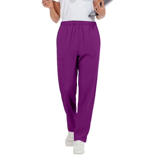 RKSTN Scrubs for Women Pants Plus Size Solid Color Mid Rise Straight Leg Lightweight Pull on Scrub Pants with Multiple Pockets