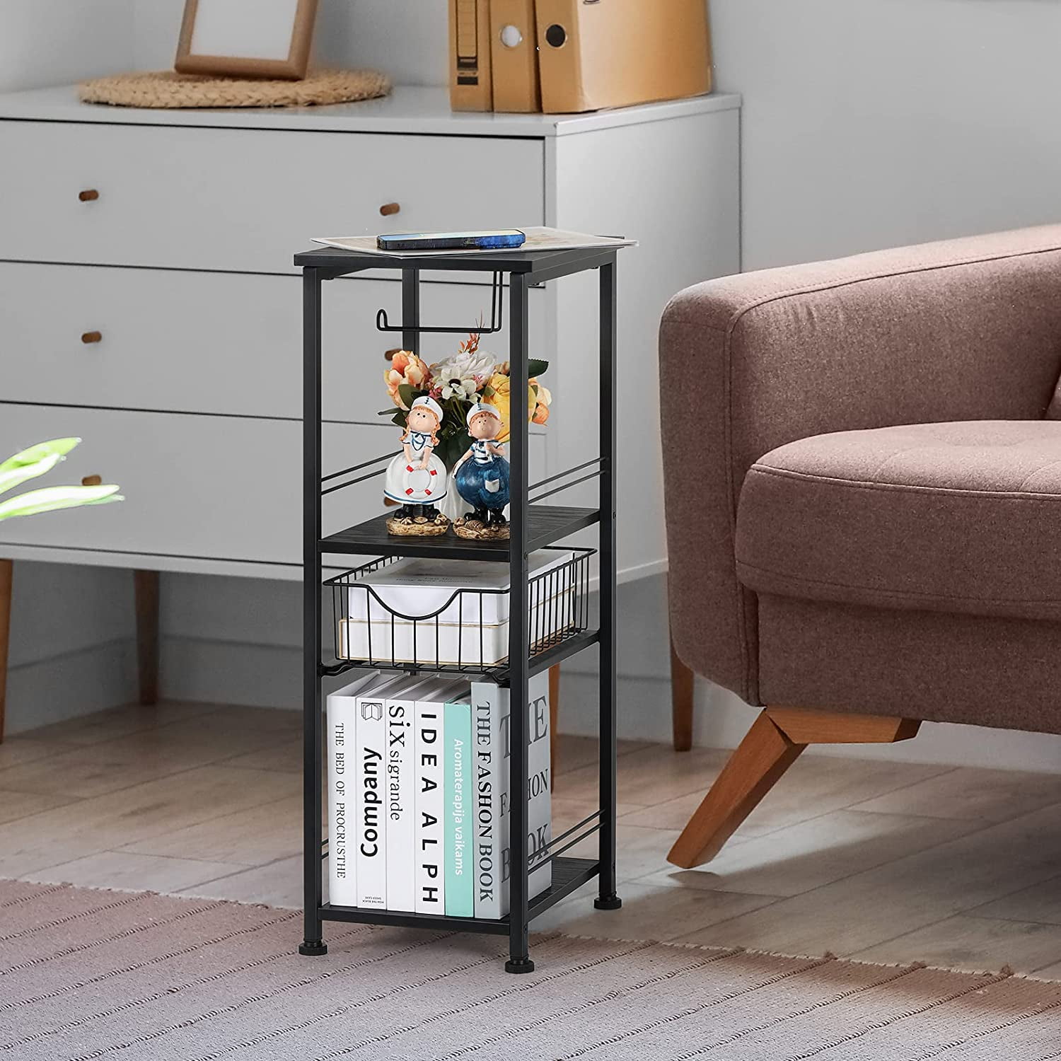 3 Tier Freestanding Bathroom Shelf with Drawer Toilet Paper Storage Stand, Black
