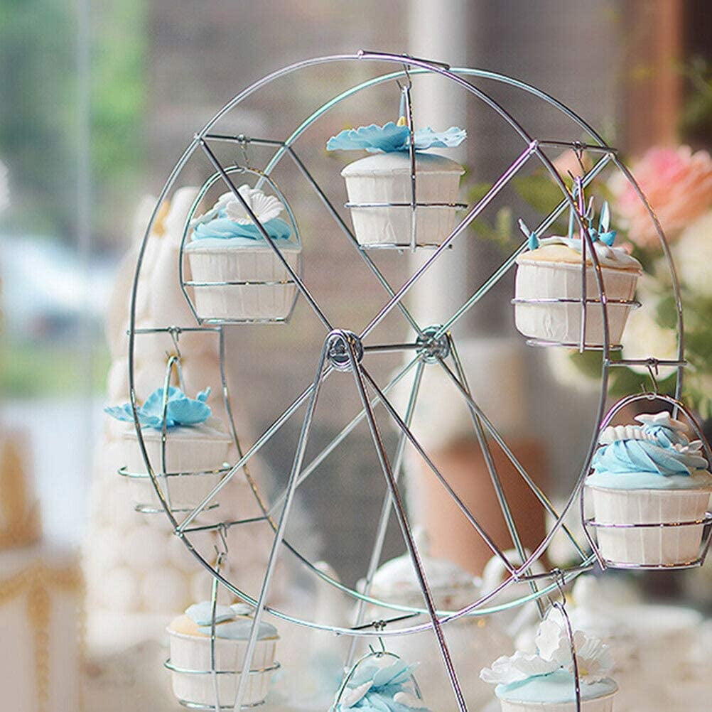 Seenda Charmed Ferris Wheel Cupcake Stand with 8-Cup Cakes for Carnival and Circus Theme Party Durable Stainless Steel Dessert Carrier Display Holder Rack