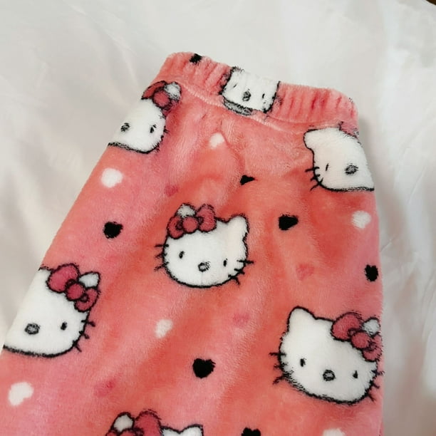 Cute Sanrio Hello Kitty Cartoon Pink Kt Cat Thicken Flannel Pajama Pants  Pretty Girl Pants Autumn Warm Casual Homewear Girl Gift 