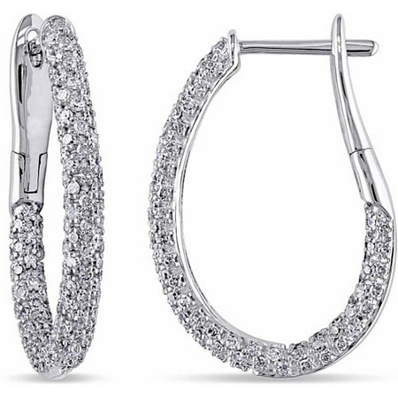 1 Carat T.W. Diamond 14kt White Gold Clip-Back Hoop Earrings