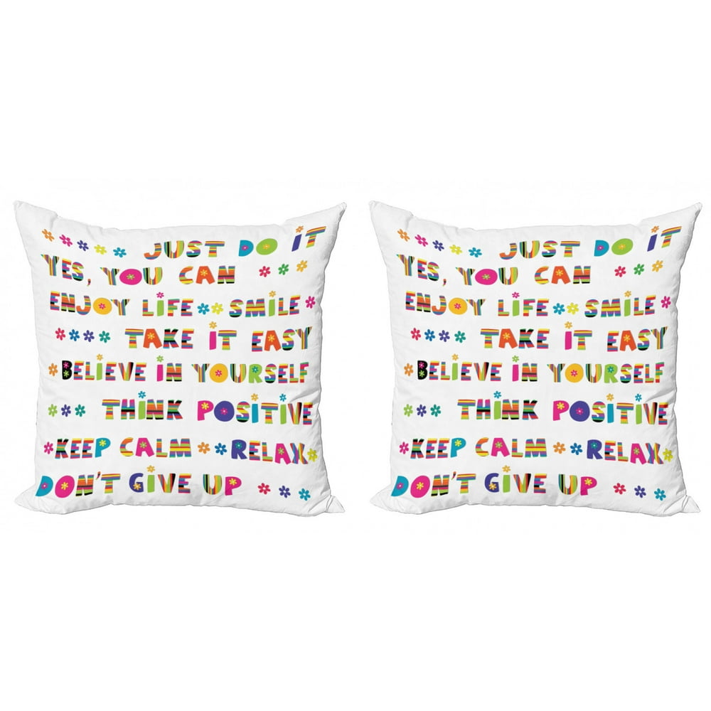 Colorful Throw Pillow Cushion Cover Pack of 2, Motivational Slogans