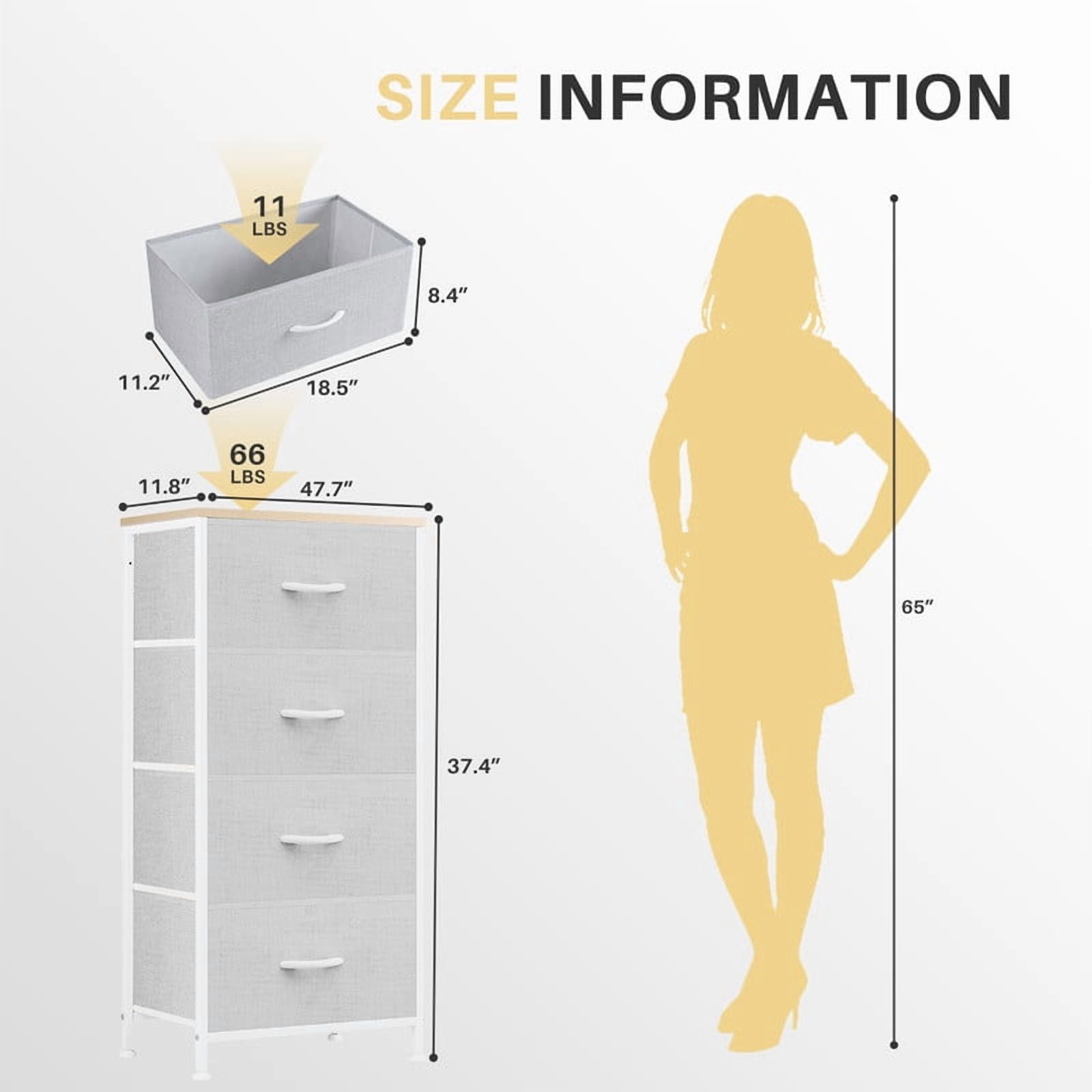 Simenmax 4 Dresser, Storage Drawers with Removable Fabric Bins, Fabric Closet Chests Organizer for Bedroom, Closet, Living Room, Light Gray