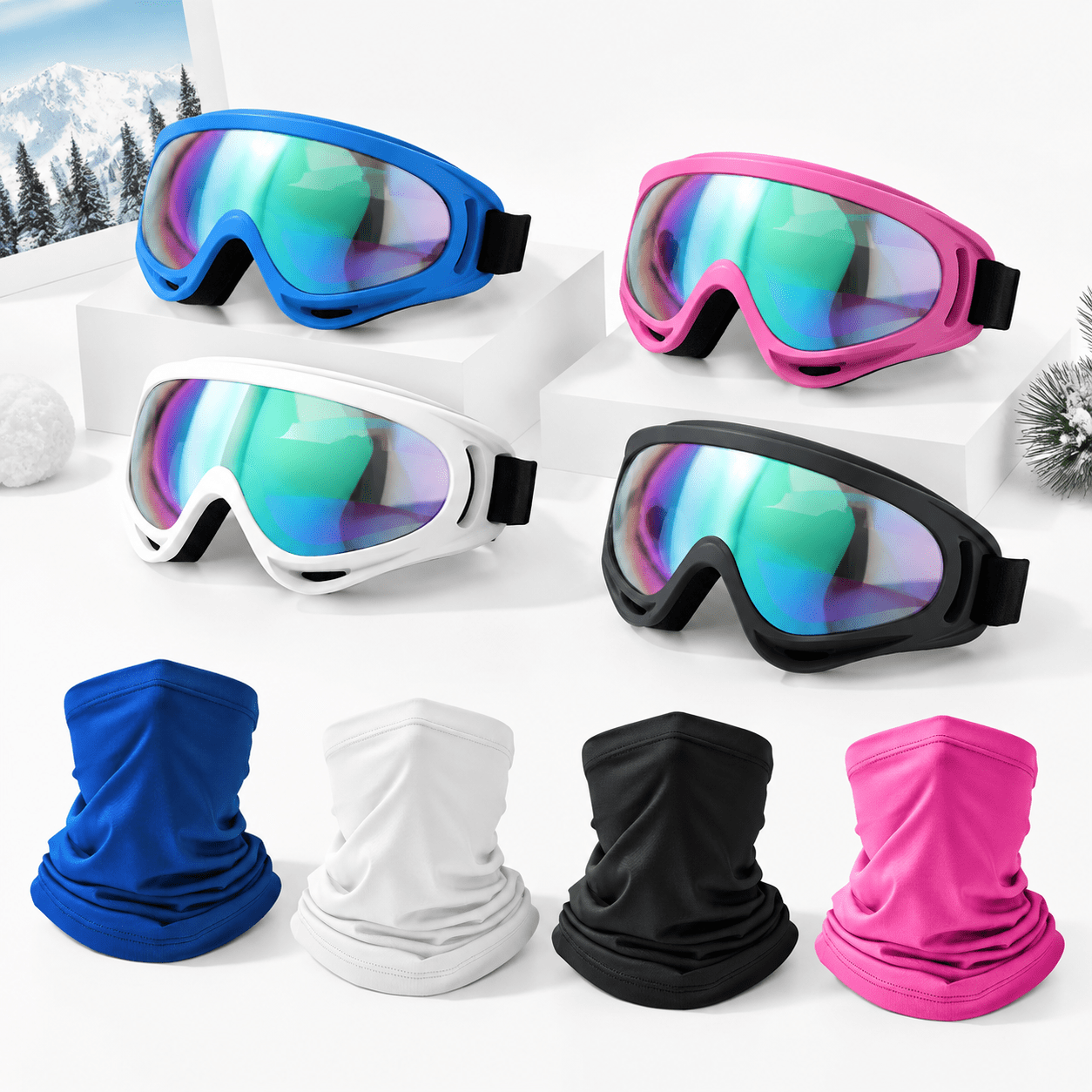 D.blue 4-Pack Sport Safety Eyewear with Neck Bandana for Outdoor Activities