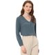 thumbnail image 1 of Blusa de gasa de manga larga de color sólido con cuello en V para mujer Gris azul S, 1 of 4
