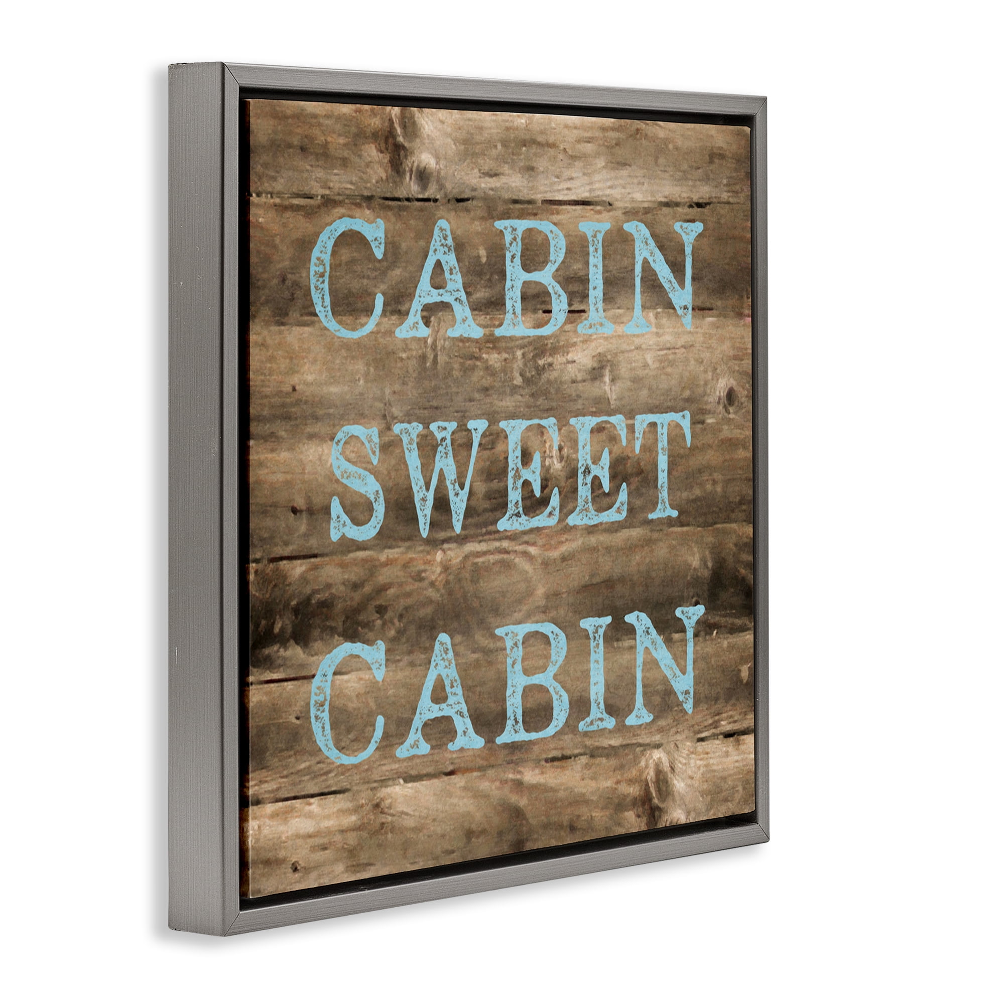 Stupell Industries Sweet Cabin Distressed Rustic Text & Numbers Painting Gray Floater Framed Canvas Art Print Wall Art, 18 x 18