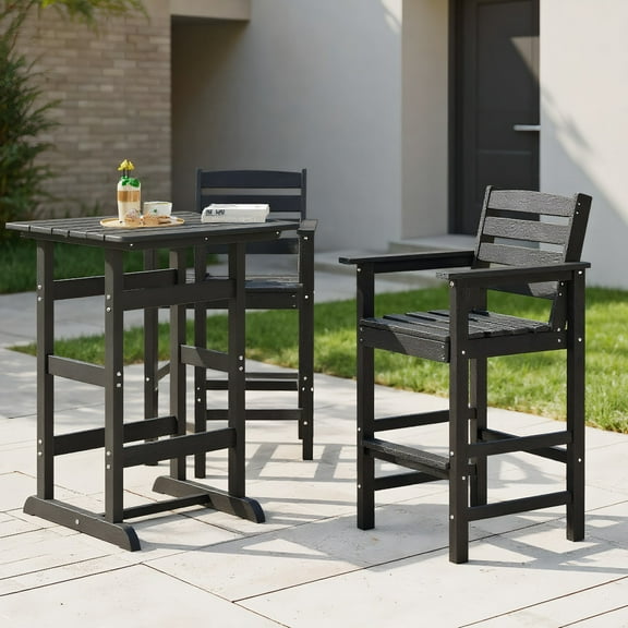 YYAo Bar Stools Set, Bar Stools Set,Patio HDPE Adirondack Bar Chairs Set of 2 with Wide Armrests-Black