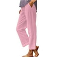thumbnail image 2 of Pink Women's Casual Pants, Women'S Loose Pocket Patchwork Cotton And Linen Casual Pants,Women's Casual Pants 3XL, 2 of 6