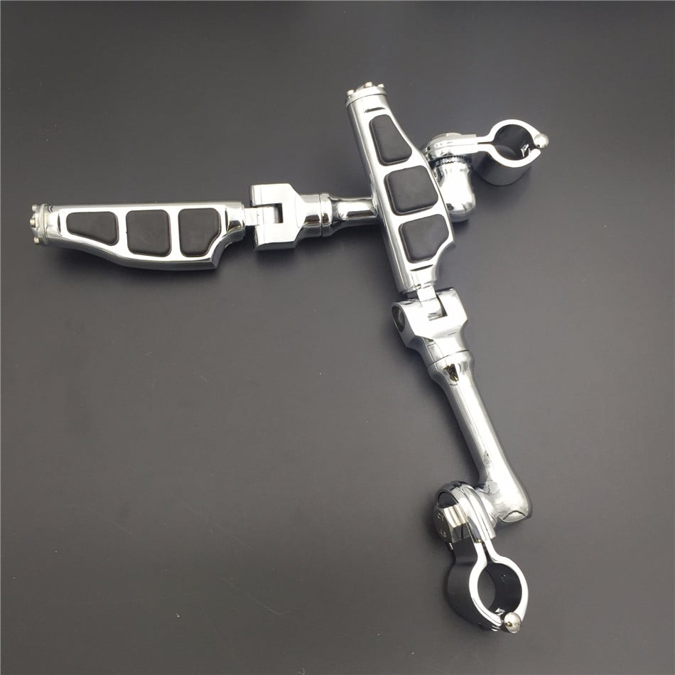 HTT Motorcycle Chrome Long Angled Peg Mounting Kit with Flat End Foot