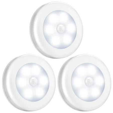 

3pcs Motion Sensor Puck Lights Wireless LED Under Cabinet Lighting 6 LED Night Light Battery Powered Stick Anywhere Closet Lights Stair Lights Safe Lights for Hallway Bedroom(White)