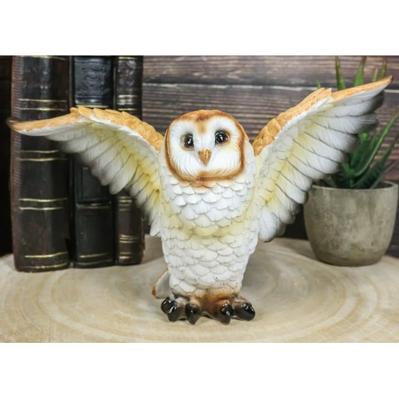 Realistic Woodlands Wildlife Common Barn Owl Bird Spreading Its Wings Statue 8"W