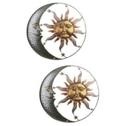 2 Pack Indoor and Outdoor Art Sun Moon Metal Wall Decoration (black Yellow - Flat Style) Home Pendants Ornaments