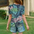 thumbnail image 3 of WTOBBY Summer Children's Round Neck Hawaiian Casual T-Shirt Top for Girls - Short Sleeve Shirt, Perfect for Beach Fun and Outings,Army Green 110, 3 of 4
