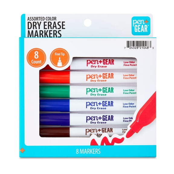 Pen+Gear Dry Erase Markers, Fine Tip, Assorted Colors, 8 Count